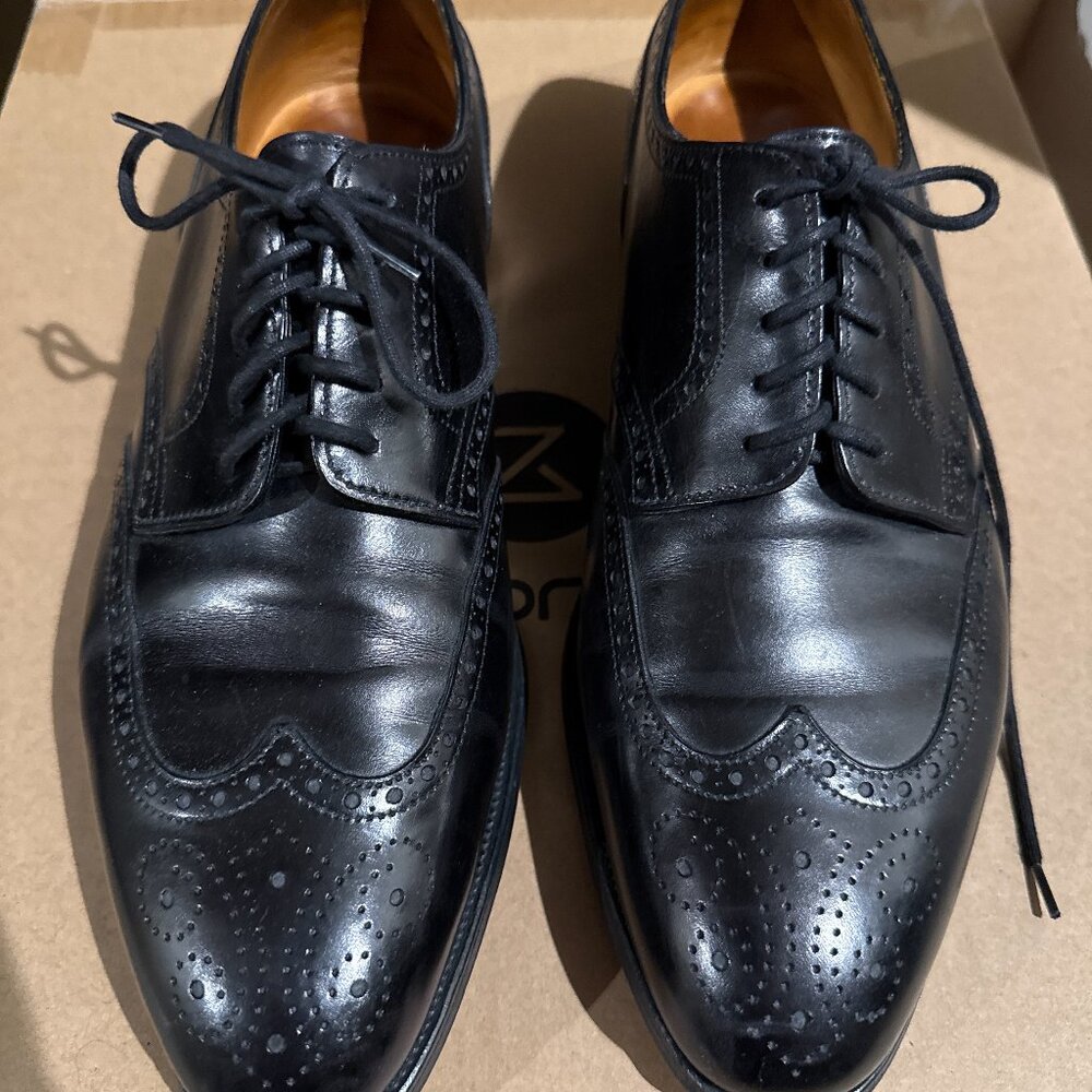 John Lobb Black Leather Wingtip Brogue Oxfords Made in England Luxury Dress Shoe